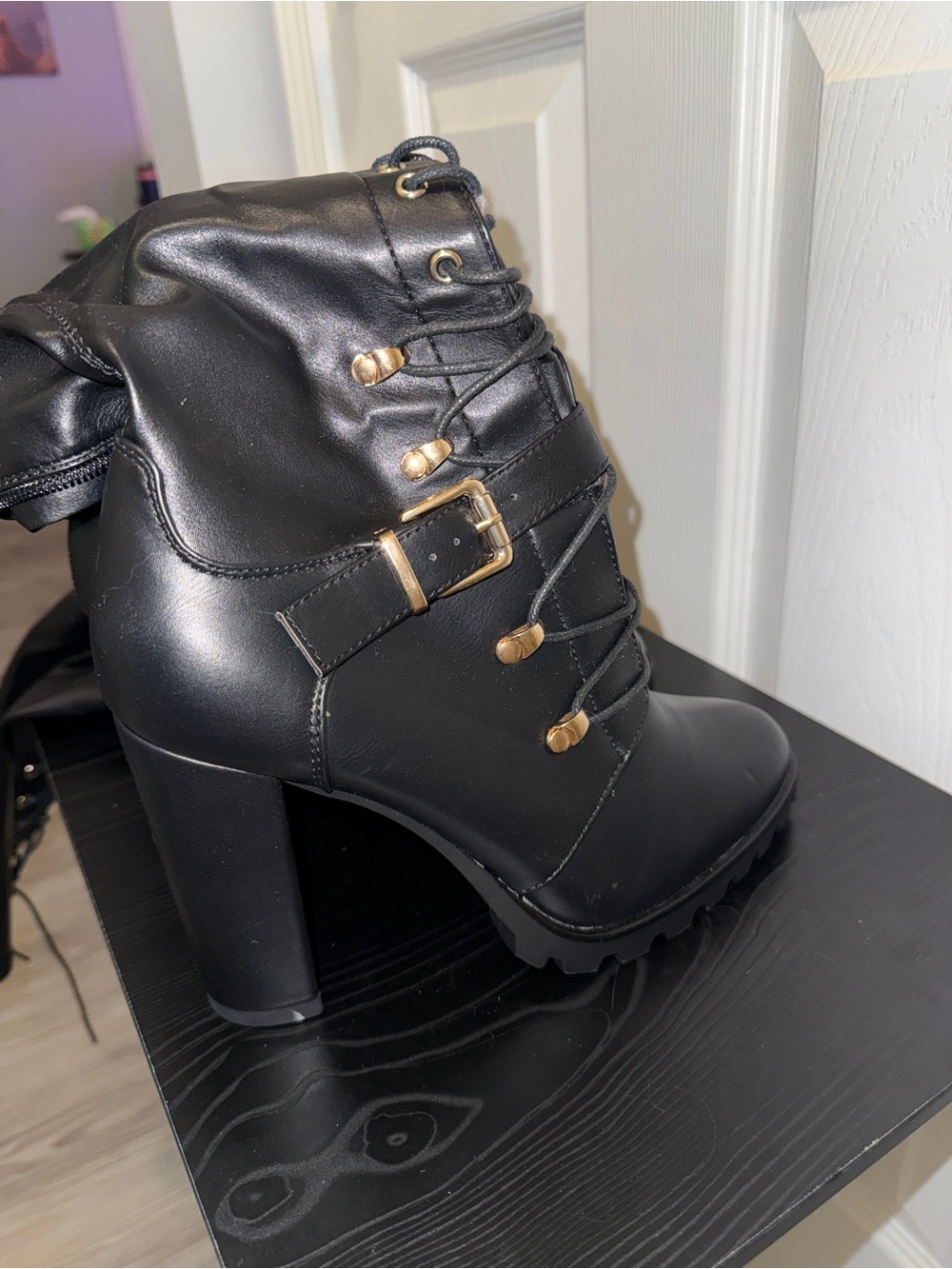 shoedazzle lace up heeled boot!